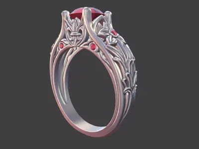 DAISY LEAF MULTI-GEMSTONE ENGAGEMENT RING 3D print model