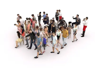  40x Crowds Scanned Casual 12 Summer Cafe Sitting People Low-poly 3D model