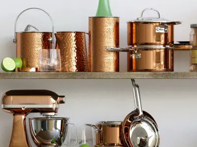 Kitchen set of copper accessories 3D model