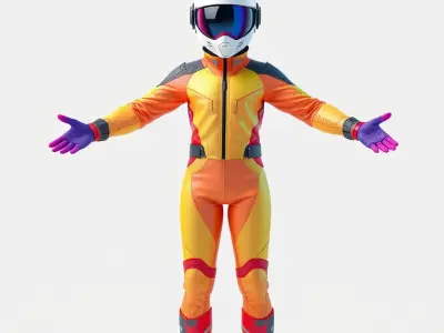 Bright Racing Suit Character Model Rigged and Animated Low-poly 3D model