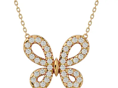 Pendant model rose gold butterfly necklace with diamonds 3D print model