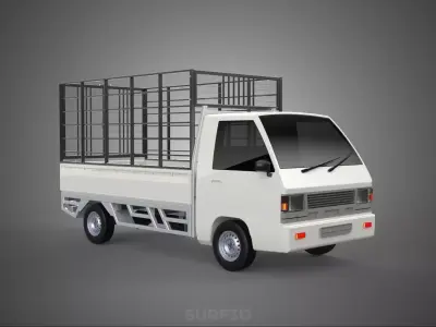 FARM CATTLE PICKUP CAR FLATDECK DELICA L300 TRUCK CAGE CARGO BED 3D model