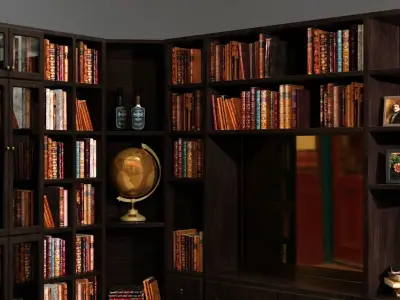Old Retro Bookshelf and Decoration 3D model