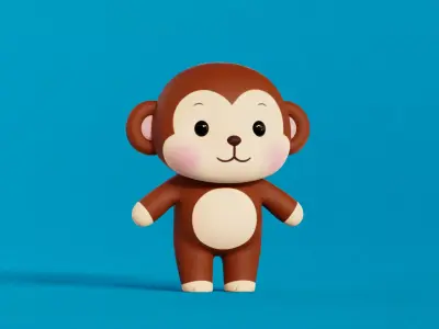 Monkey Cartoon Character Chibi Kawaii Low-poly 3D model