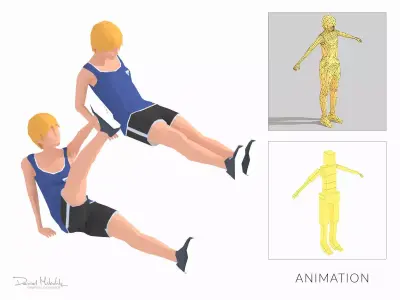 Leg Opposite Touch  Exercise woman Animation Low-poly 3D model