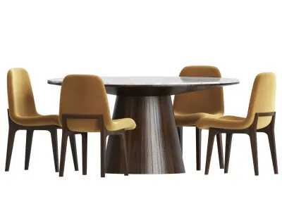 Dining Set round table with four chairs 3D model