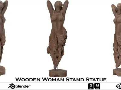 Wooden Woman Stand Statue - Abstract  Low-poly 3D model