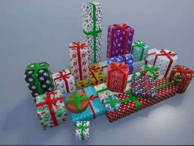 Wrapped Christmas Gifts Low-poly 3D model