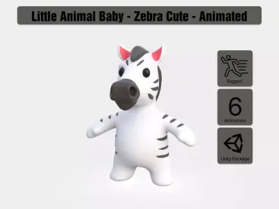 Little animal baby - Zebra cute - Animated  Low-poly 3D model