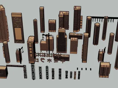 City Lowpoly lit up at night Low-poly 3D model