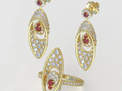 Ring and Earring  Set 3D printable model 0083 3D Model Pack