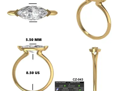 Marquise Cut Diamond Engagement Ring - 3D Printable Model 3D print model