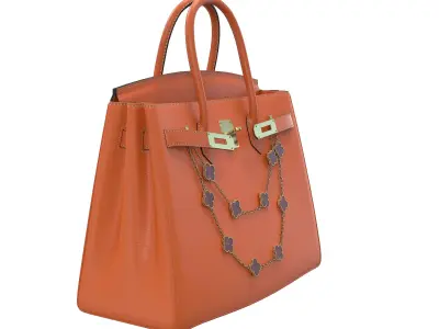 Hermes Birkin Bag with Chain Orange Low-poly 3D model