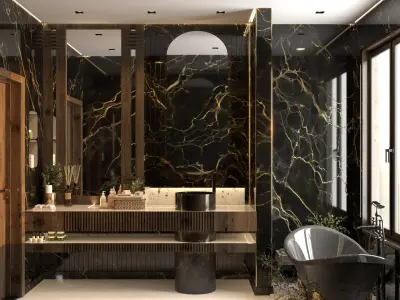 Black Bathroom Design Low-poly 3D model