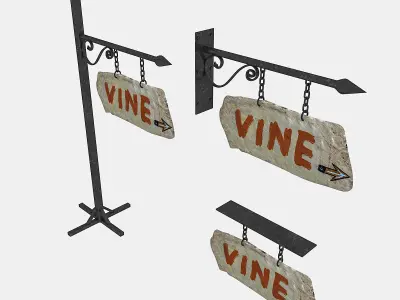 old stone vine sign 02 Low-poly 3D model