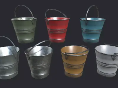 Steel Buckets PBR Low-poly 3D model