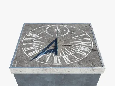 Chiselled Stone Sundial And Concrete Plinth 3D model