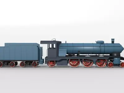 Blue Bavarian steam locomotive 3D model