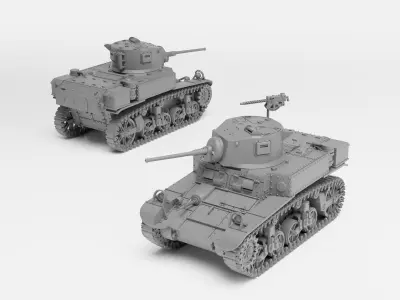 M3A1 Stuart - 1-72 tank model - Supported 3D print model