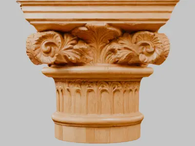 Corinthian Column Capital - White Marble Square 3D Model Low-poly 3D model