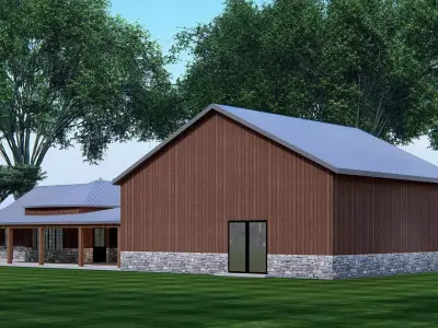 Wooden Barndominium House 3D Model  3D model