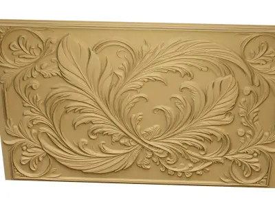 modern feather panel wall decor set relief stl mural CNC 305 3D model