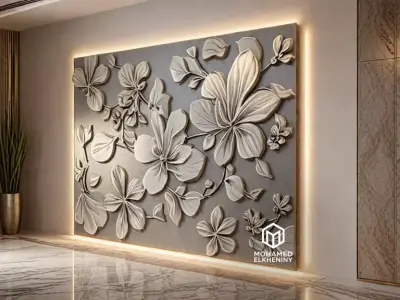 modern panel wall decor set wall relief mural CNC 120 3D model