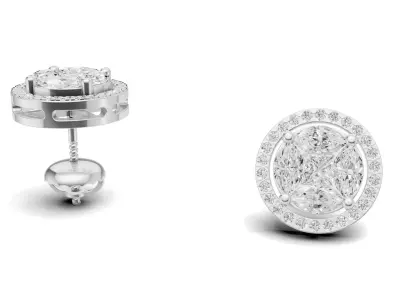 Round Diamond Cluster Stud with Marquise and Princess 3D print model