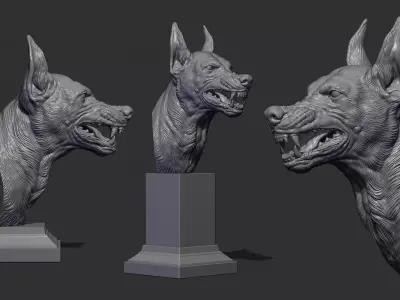 Doberman head grin 3D print model