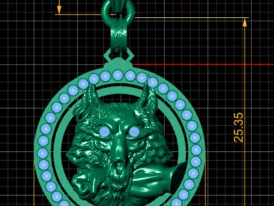 wolf head gold pendant 3D print model