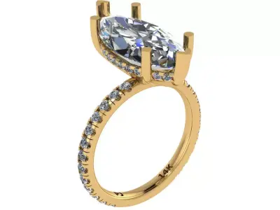 marquise solitaire under halo ring  with half way shank  3D print model