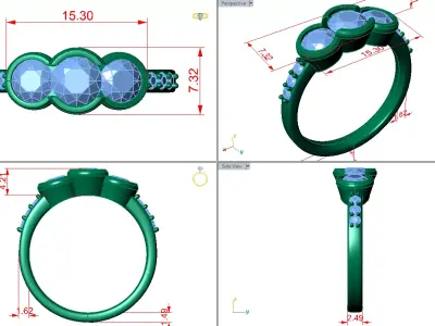 trinity bezel 3 stone ring with pave on shank  3D print model