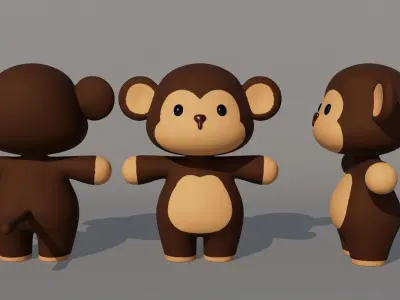 Rigged Cartoon Monkey Low-poly 3D model
