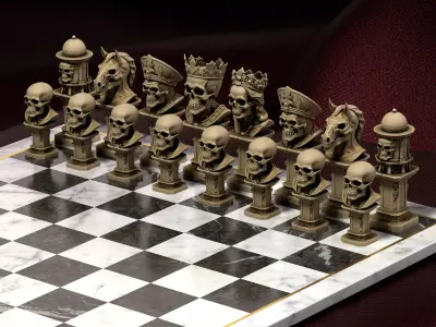 Gothic Skull Chess Set Horror Design 3D print model