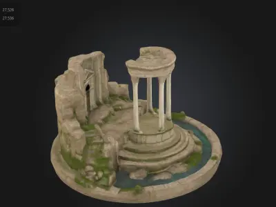 Stylized Ancient Temple Ruins with Water Edge 3D model