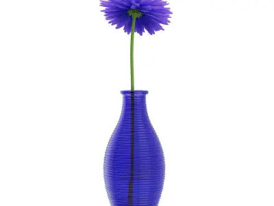 Small Purple Flower in Blue Vase 3D model