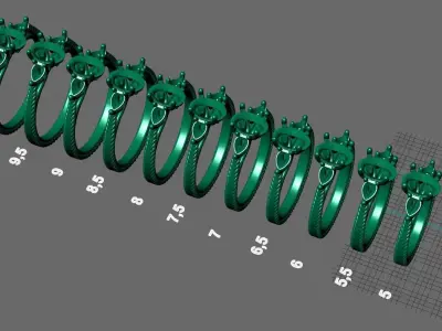 gold engagement ring oval shape central stone 8x6mm 3D print model