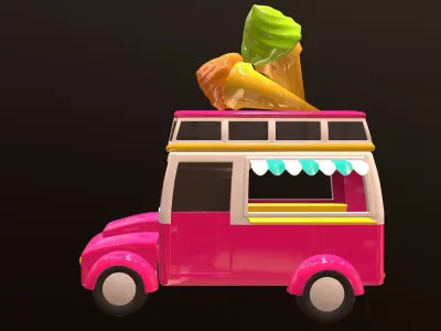 Asset - Cartoons - Car - Ice Cream - 3D Model  3D model