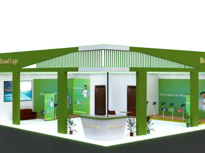 Eco-modern exhibition booth with green frame setup 3D model