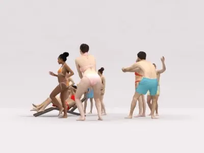 10x LOW POLY BEACH PEOPLE CROWD Low-poly 3D model