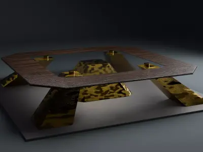 Modern Glass Table - Golden Low-poly 3D model