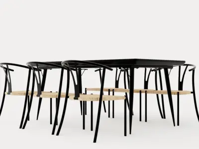 Lilo Food Group 180 Cm With 6 Elysia Dining Chairs Low-poly 3D model