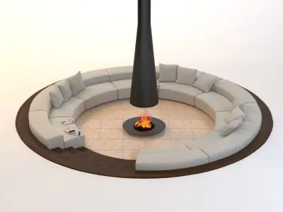 Circular Conversation Sofa With Firepit 3D model