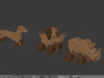 Wooden Animals Toys Collection Wheeled Dog Rhino Elephant Low-poly 3D model