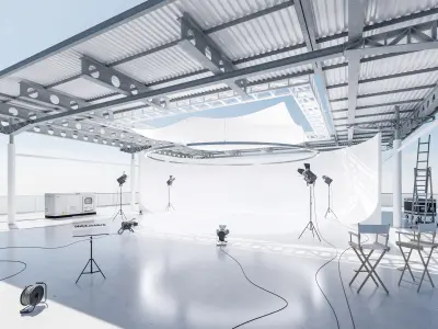 Studio hangar exterior Low-poly 3D model