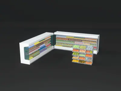 Supermarket Shelves Collection Low-poly 3D model