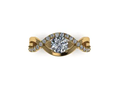Tranquil Brilliance Solitaire Ring with Woven Band and Diamonds 3D print model