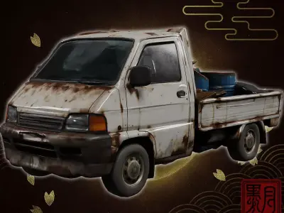 Rusty Mini Pickup Truck Game Ready PBR Model Low-poly 3D model
