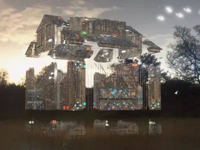 Exterior Sci-Fi House Tech Cube Futuristic Building 3D model