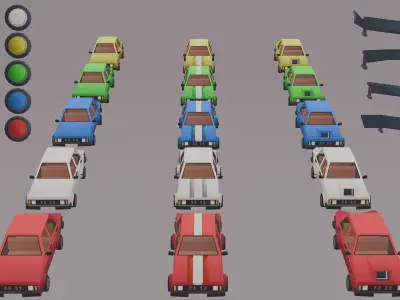 Low poly car model with various modifications Low-poly 3D model
